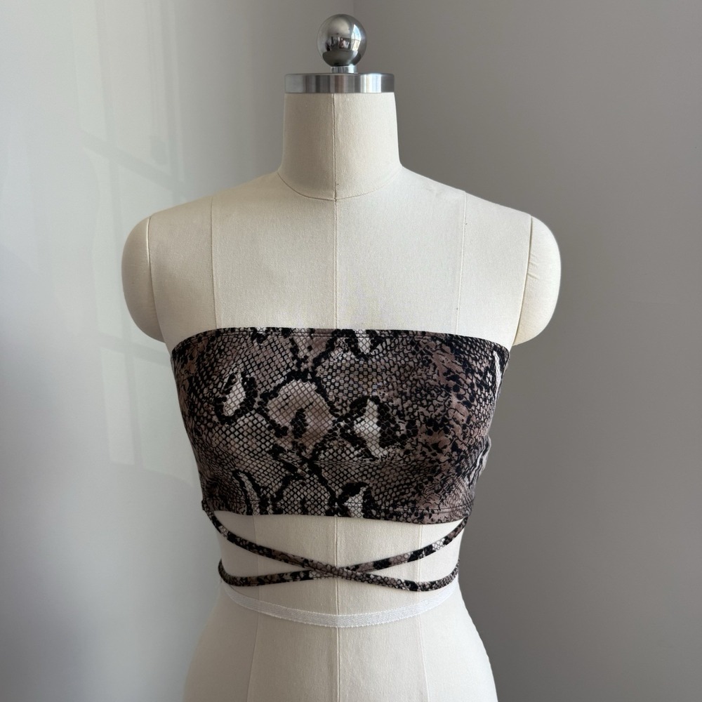 Snake Print Strapless Bandeau Edgy Wrap Tie Crop Y2K Clubwear Festival Small EUC